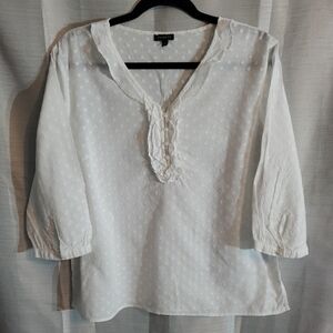 Talbots Large White Swiss Dot Peasant Blouse